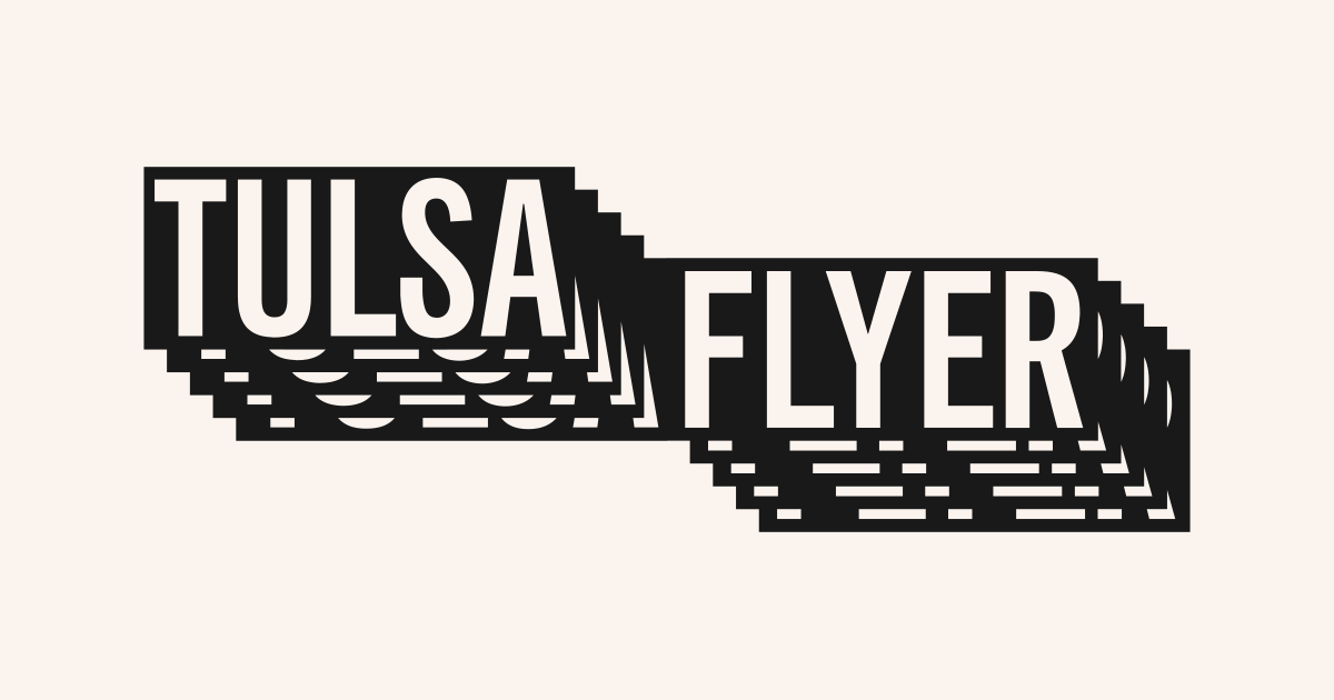 Black and white graphic of stylized text that reads 'Tulsa Flyer' in three-dimensional perspective.